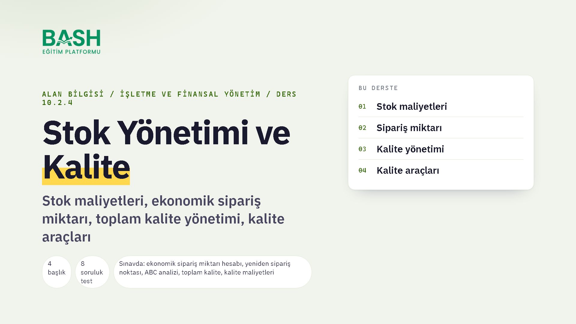 Stok Yönetimi ve Kalite ders videosu kapağı