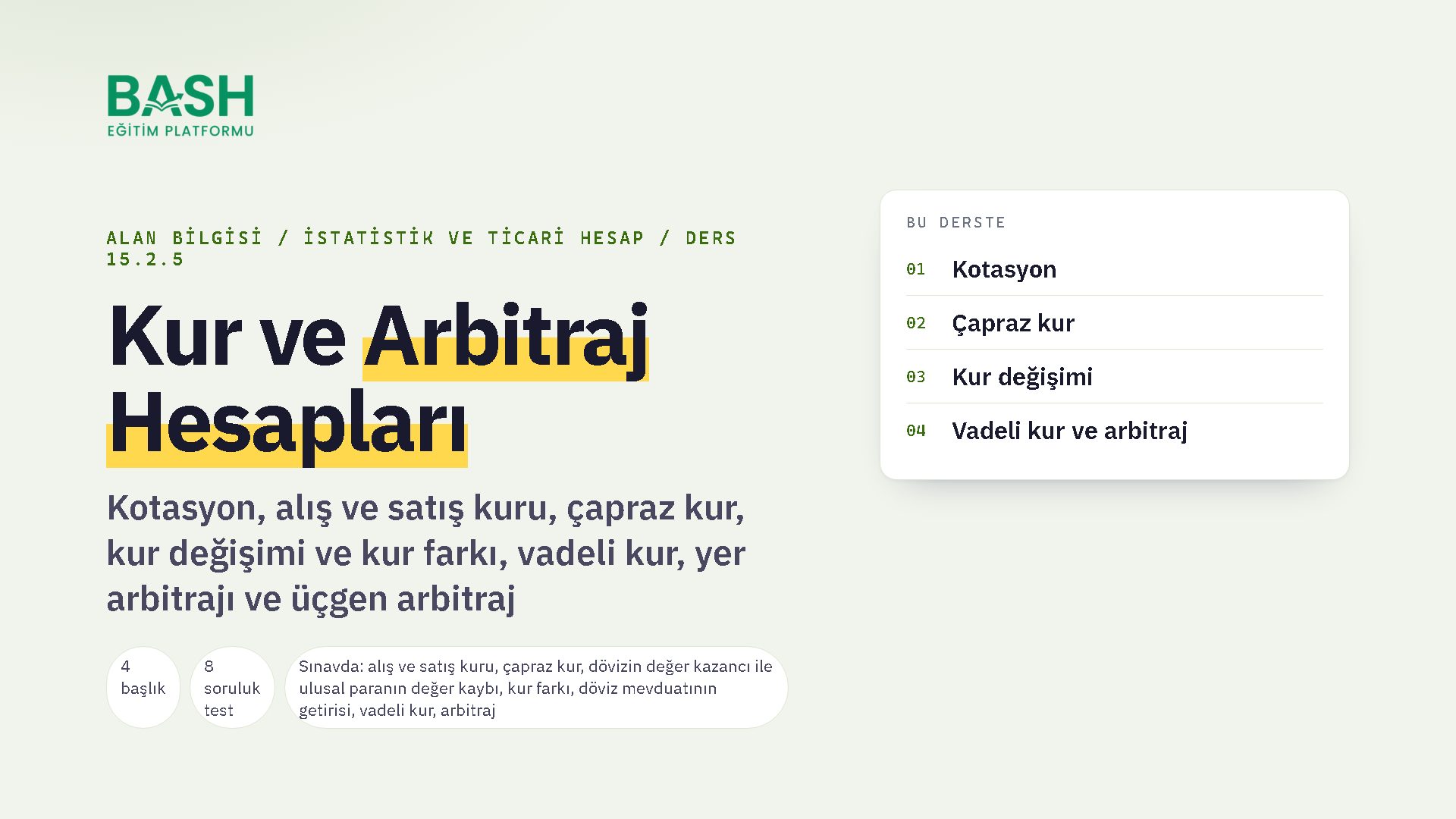 Kur ve Arbitraj Hesapları ders videosu kapağı