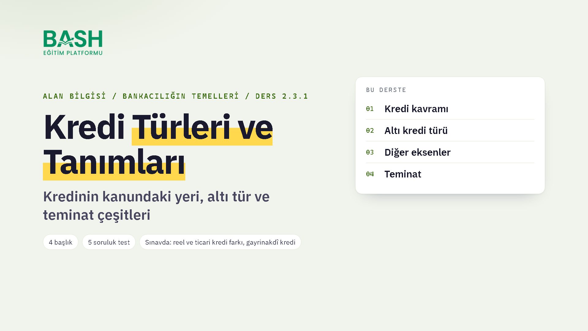 Kredi Türleri & Tanımları ders videosu kapağı