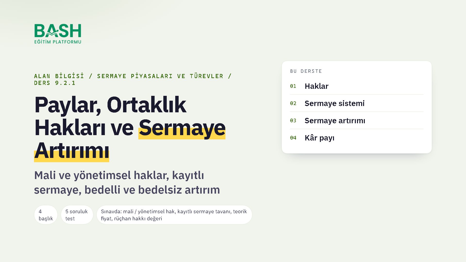 Paylar, Ortaklık Hakları ve Sermaye Artırımı ders videosu kapağı