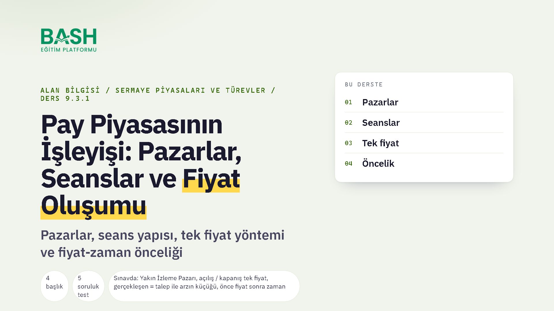 Pay Piyasasının İşleyişi: Pazarlar, Seanslar ve Fiyat Oluşumu ders videosu kapağı